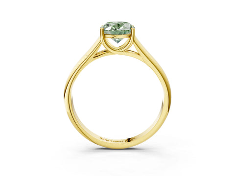 Yellow gold Fancy Green Oval Cut Cut Diamond Solitaire Engagement Ring with Tapered Plain Band and Four-Prong Setting_3