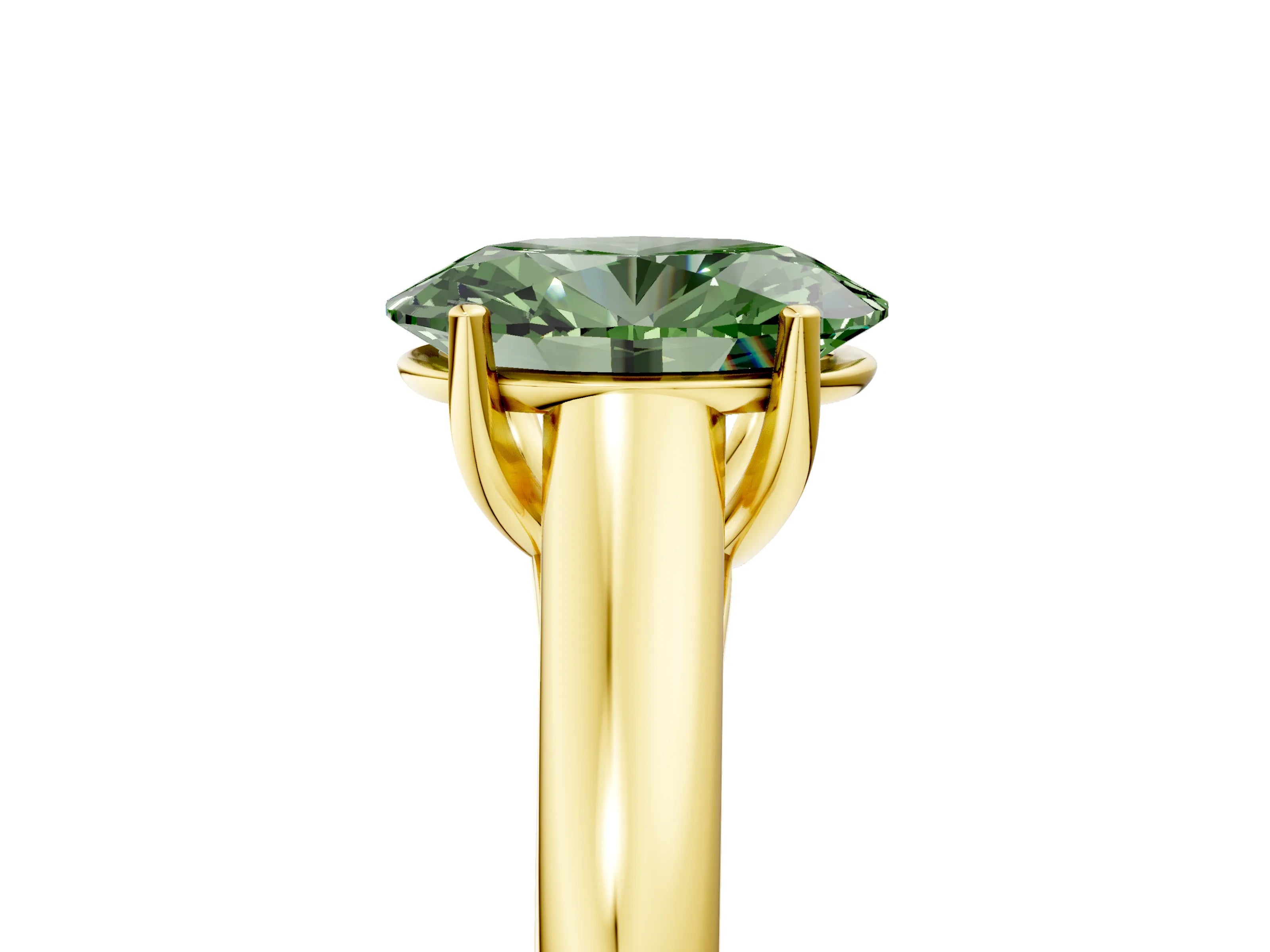 Yellow gold Fancy Green Oval Cut Cut Diamond Solitaire Engagement Ring with Tapered Plain Band and Four-Prong Setting_5