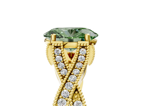 Yellow gold Fancy Green Oval Cut Cut Diamond Twisted Band with Milgrain Pave Setting and Four-Prong Setting_5