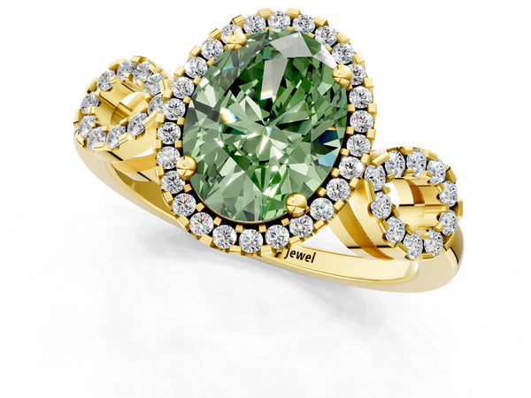 Yellow Gold Oval Pave Infinity Halo Engagement Ring Setting for Fancy Green Center