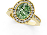 Yellow gold Fancy Green Oval Cut Cut Halo Pavé Diamond Ring_1