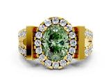 Yellow gold Fancy Green Oval Cut Cut Halo Split Shank Prong Set Ring