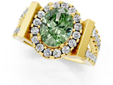 Yellow gold Fancy Green Oval Cut Cut Halo Split Shank Prong Set Ring_1