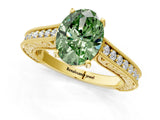 Yellow gold Fancy Green Oval Cut Cut Pave Band Milgrain Solitaire Ring_1