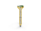 Yellow gold Fancy Green Oval Cut Cut Pave Band Milgrain Solitaire Ring_2