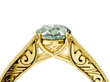 Yellow gold Fancy Green Oval Cut Cut Pave Band Milgrain Solitaire Ring_4