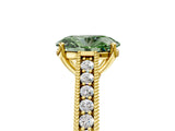 Yellow gold Fancy Green Oval Cut Cut Pave Band Milgrain Solitaire Ring_5