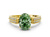Yellow gold Fancy Green Oval Cut Cut Pave Split Shank Engagement Ring with Four-Prong Setting
