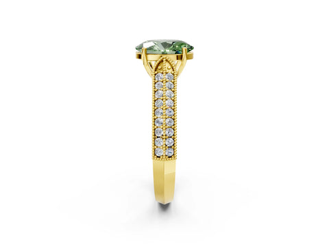Yellow gold Fancy Green Oval Cut Cut Pave Split Shank Engagement Ring with Four-Prong Setting_2