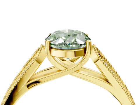 Yellow gold Fancy Green Oval Cut Cut Pave Split Shank Engagement Ring with Four-Prong Setting_4