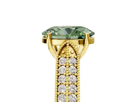 Yellow gold Fancy Green Oval Cut Cut Pave Split Shank Engagement Ring with Four-Prong Setting_5