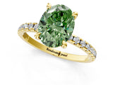 Yellow gold Fancy Green Oval Cut Diamond Brilliant Solitaire Ring with Pavé Band and Four-Prong Setting_13