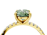 Yellow gold Fancy Green Oval Cut Diamond Brilliant Solitaire Ring with Pavé Band and Four-Prong Setting_16