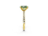 Yellow gold Fancy Green Oval Cut Diamond Brilliant Solitaire Ring with Pavé Band and Four-Prong Setting_2