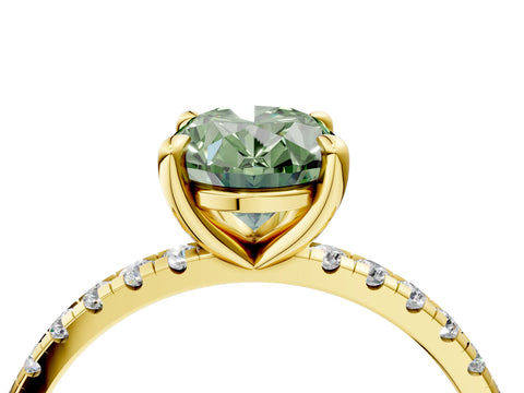 Yellow gold Fancy Green Oval Cut Diamond Brilliant Solitaire Ring with Pavé Band and Four-Prong Setting_4