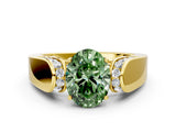 Yellow gold Fancy Green Oval Cut Diamond Channel Set Solitaire Ring with Four-Prong Setting_12