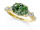 Yellow gold Fancy Green Oval Cut Diamond Cluster Pavé Band with Four-Prong Setting_13