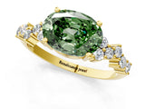 Yellow gold Fancy Green Oval Cut Diamond Cluster Pavé Band with Four-Prong Setting_13
