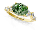 Yellow gold Fancy Green Oval Cut Diamond Cluster Pavé Band with Four-Prong Setting_4