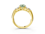 Yellow gold Fancy Green Oval  Cut Diamond Cluster Ring with Round Accent Stones and Prong Setting on a Classic Band_52