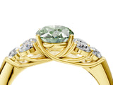 Yellow gold Fancy Green Oval  Cut Diamond Cluster Ring with Round Accent Stones and Prong Setting on a Classic Band_53