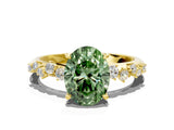 Yellow gold Fancy Green Oval Cut Diamond Cluster Side Stone Solitaire Ring with Prong Setting_52