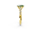 Yellow gold Fancy Green Oval Cut Diamond Cluster Side Stone Solitaire Ring with Prong Setting_54
