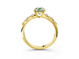 Yellow gold Fancy Green Oval Cut Diamond Cluster Side Stone Solitaire Ring with Prong Setting_55
