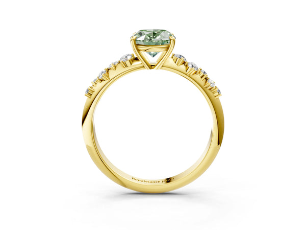 Yellow Gold Oval Graduated Cluster Engagement Ring Setting for Fancy Green Center