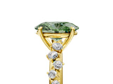 Yellow gold Fancy Green Oval Cut Diamond Cluster Side Stone Solitaire Ring with Prong Setting_57