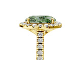 Yellow gold Fancy Green Oval Cut Diamond Cushion Halo Ring with Pavé Band_5