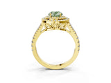 Yellow gold Fancy Green Oval Cut Diamond Double Halo Ring with Pavé Band and Prong Setting_79