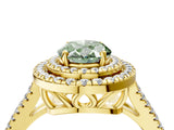 Yellow gold Fancy Green Oval Cut Diamond Double Halo Ring with Pavé Band and Prong Setting_80
