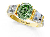 Yellow gold Fancy Green Oval Cut Diamond Engagement Ring with Baguette Side Stones and Channel Set Band_21