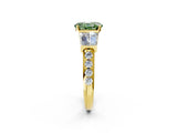 Yellow gold Fancy Green Oval Cut Diamond Engagement Ring with Baguette Side Stones and Channel Set Band_22