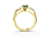 Yellow gold Fancy Green Oval Cut Diamond Engagement Ring with Baguette Side Stones and Channel Set Band_23