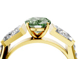 Yellow gold Fancy Green Oval Cut Diamond Engagement Ring with Baguette Side Stones and Channel Set Band_24