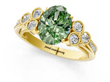 Yellow gold Fancy Green Oval  Cut Diamond Engagement Ring with Bezel Set Round Side Stones and Prong Setting_50