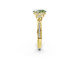 Yellow gold Fancy Green Oval  Cut Diamond Engagement Ring with Bezel Set Round Side Stones and Prong Setting_51