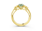 Yellow gold Fancy Green Oval  Cut Diamond Engagement Ring with Bezel Set Round Side Stones and Prong Setting_52