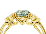 Yellow gold Fancy Green Oval  Cut Diamond Engagement Ring with Bezel Set Round Side Stones and Prong Setting_53