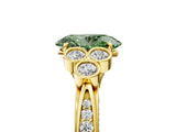 Yellow gold Fancy Green Oval  Cut Diamond Engagement Ring with Bezel Set Round Side Stones and Prong Setting_54