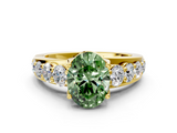 Yellow gold Fancy Green Oval  Cut Diamond Engagement Ring with Pavé Band and Four-Prong Setting_3