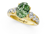 Yellow gold Fancy Green Oval  Cut Diamond Engagement Ring with Pavé Band and Four-Prong Setting_4