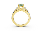 Yellow gold Fancy Green Oval  Cut Diamond Engagement Ring with Pavé Band and Four-Prong Setting_6