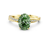 Yellow gold Fancy Green Oval Cut Diamond Engagement Ring with Side Stone Accents and Four-Prong Setting_12