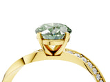Yellow gold Fancy Green Oval Cut Diamond Engagement Ring with Side Stone Accents and Four-Prong Setting_16