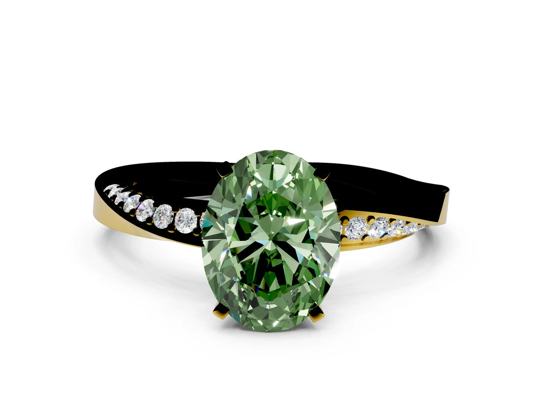 Yellow gold Fancy Green Oval Cut Diamond Engagement Ring with Side Stone Accents and Four-Prong Setting_60