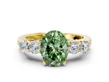 Yellow gold Fancy Green Oval  Cut Diamond Five-Stone Prong Set White Gold Ring_32