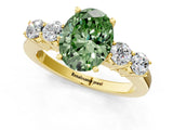 Yellow gold Fancy Green Oval  Cut Diamond Five-Stone Prong Set White Gold Ring_33